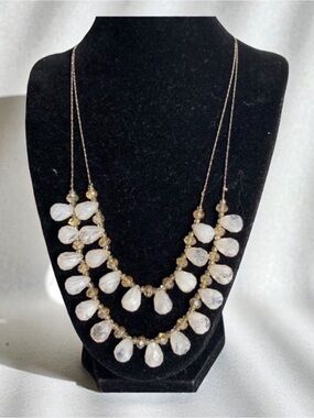 Pastel Pink Teardrop Two Chain Necklace